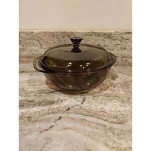 Vintage Pyrex #023 Amber Glass Casserole Bowl Baking Dish W/ Handles & Lid 1.5L